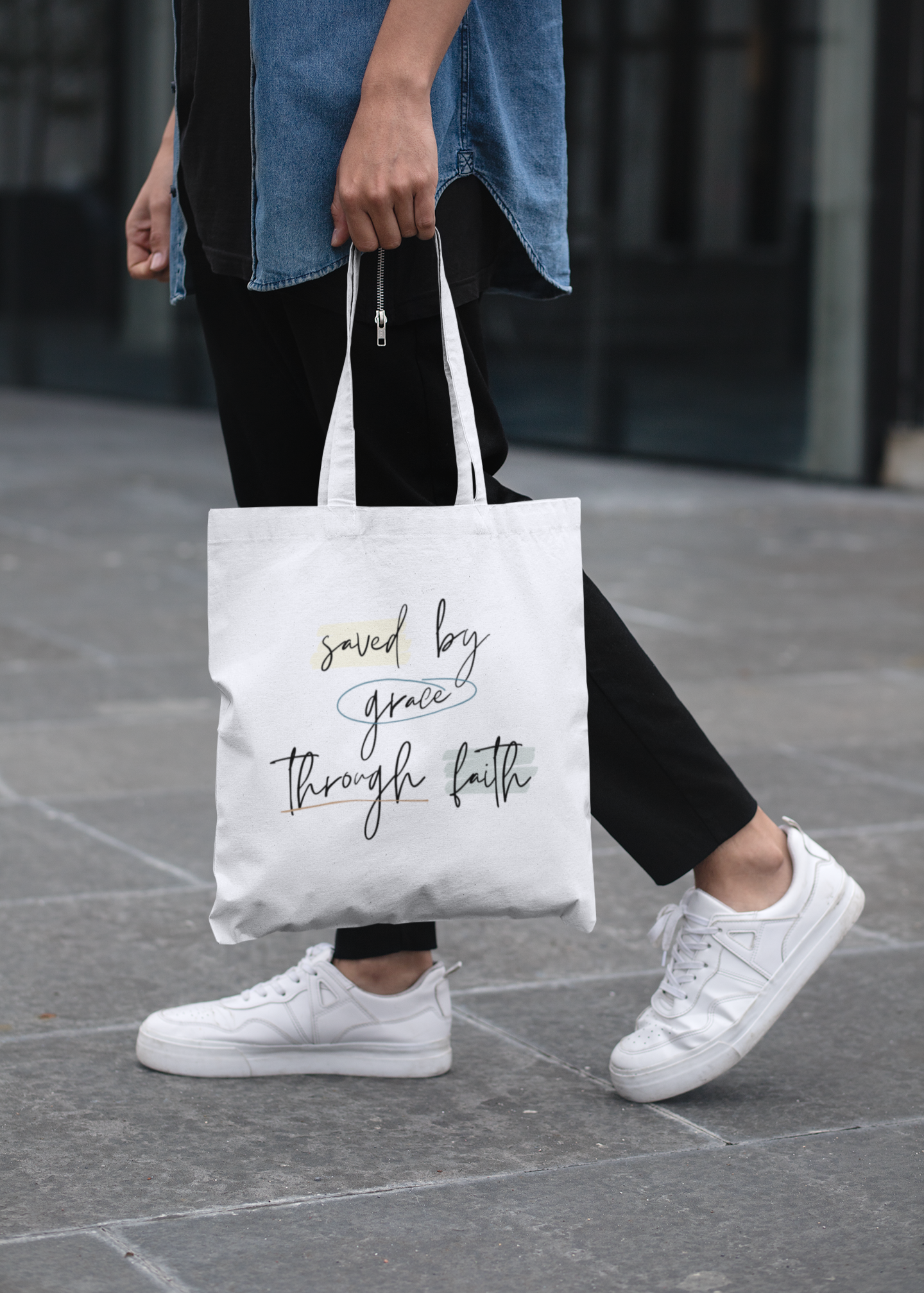 Saved by Grace Through Faith Tote Bag