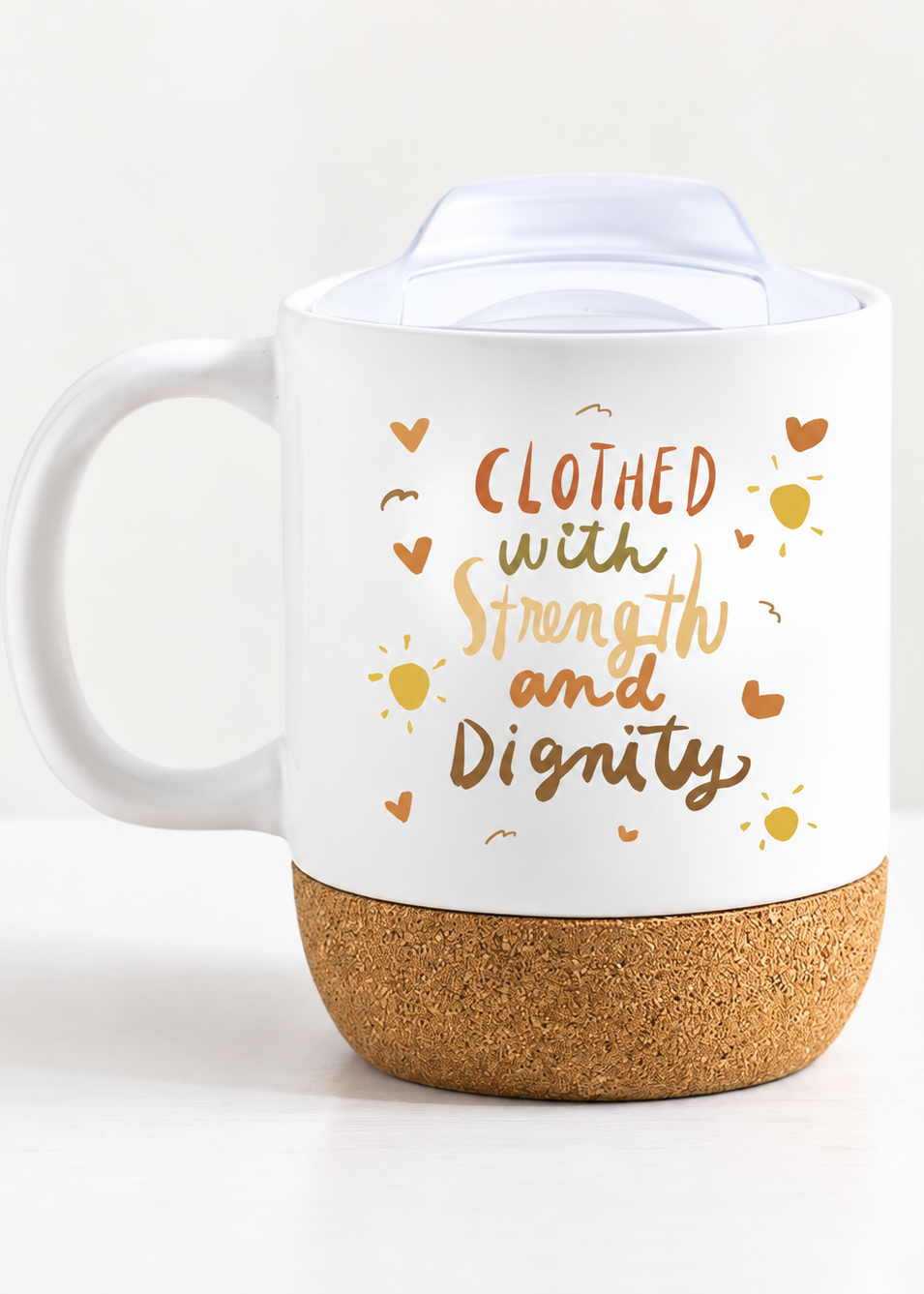 Clothed with Strength and Dignity Mug with Cork Base